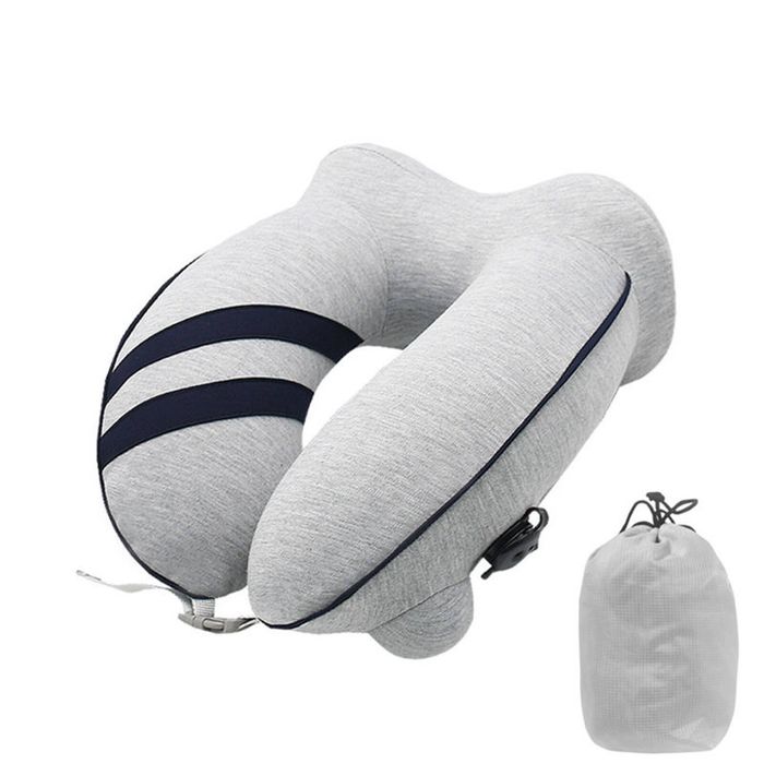 Catzon Inflatable Travel Neck Pillow Washable with Bag for Adult-Light Grey