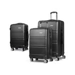 Wanderlite 3pc Luggage Trolley Set Suitcase Travel TSA - Black