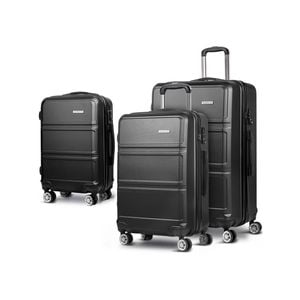Wanderlite 3pc Luggage Trolley Set Suitcase Travel TSA - Black