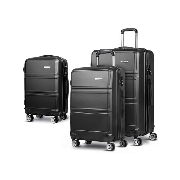 Wanderlite 3pc Luggage Trolley Set Suitcase Travel TSA - Black