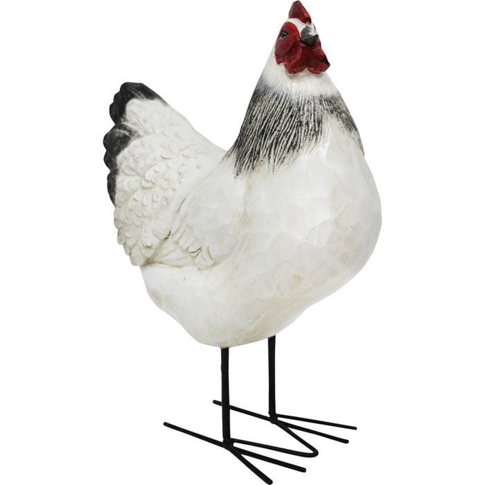 LVD Polyresin Iron Tall Hen Sculpture Home Decor 32x30cm - White