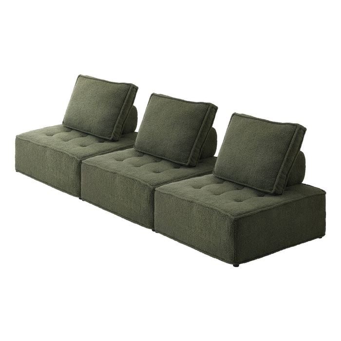 Oikiture 3PCS Modular Sofa Lounge Chair Sherpa Green