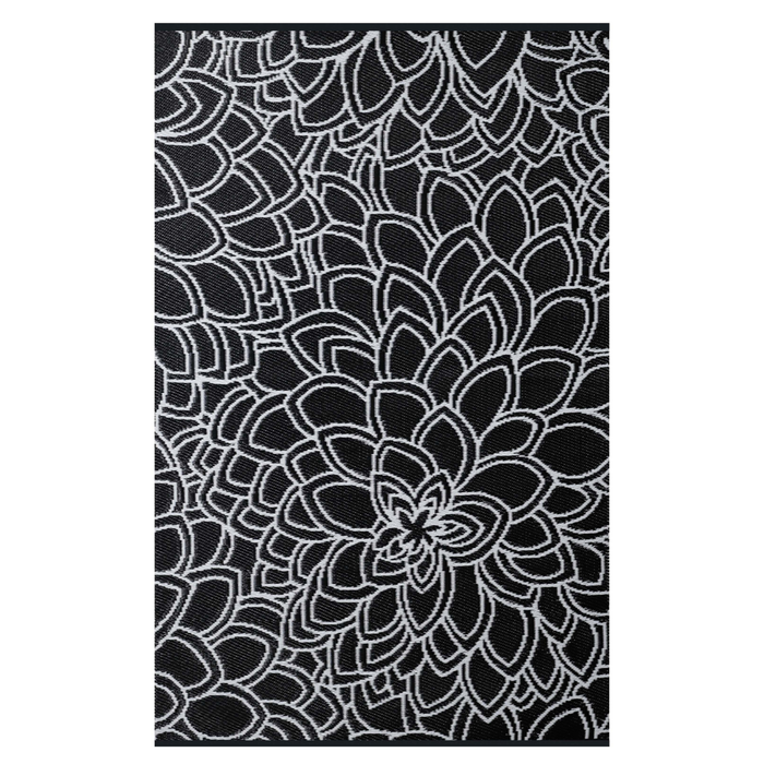 Fab Habitat 180x270cm Black And White Eden Floral Recycled Plastic Outdoor Rug