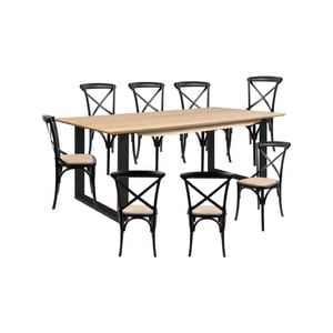 Aconite 9pc 210cm Dining Table Set 8 Cross Back Chair Solid Messmate Timber Wood