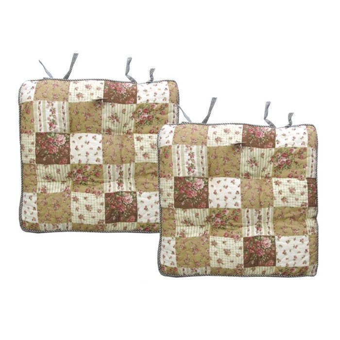 Lylac Homewares Petal Delights Set of 2 Cotton Chair Pads Mia Brown 40 x 40 cm