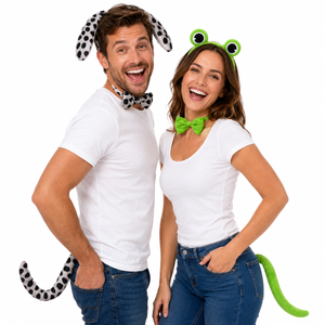 2pc Set Animal Headband w Bow Tail Dog + Frog Ears Hair Costume Halloween Party