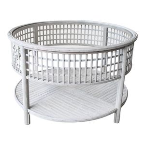 Bahama 79.5cm Bamboo Coffee Table w/ Glass Insert Round Furniture Rustic Wash