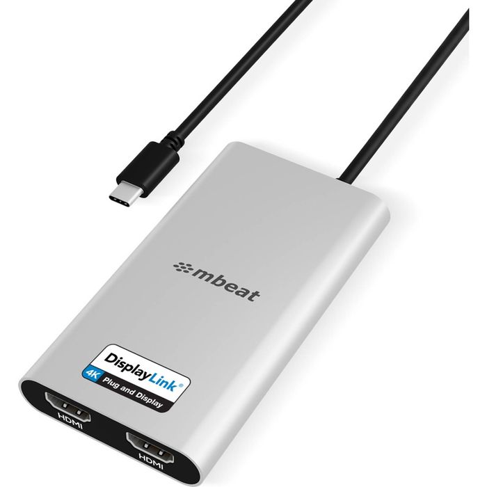 Mbeat Usb-c Dual 4k Hdmi Displaylink Adapter With Pd Pass-through Charging