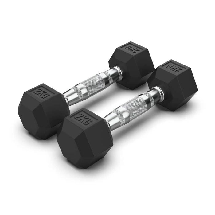 2 Pack of 2kg Dumbell - Total 4kg Hex Rubber Coat Iron Dumbells