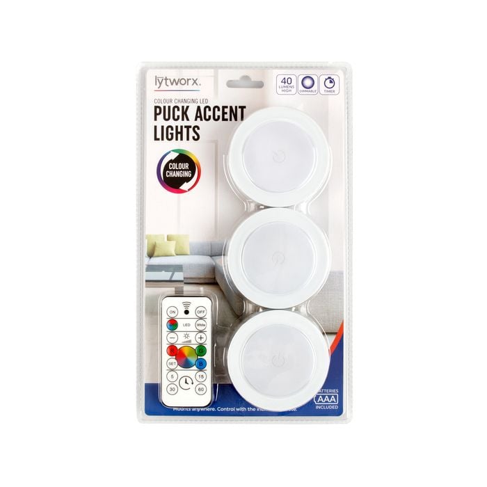 Lytworx Colour Changing Puck Accent Lights - 3 Pack