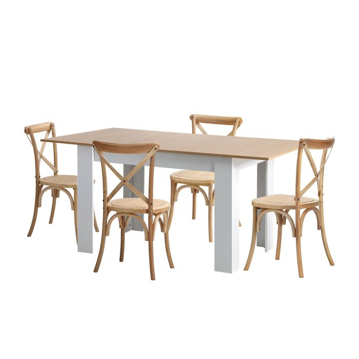 Oikiture 5PCS Dining Sets 160cm Extendable Table with Chairs Crossback Wooden