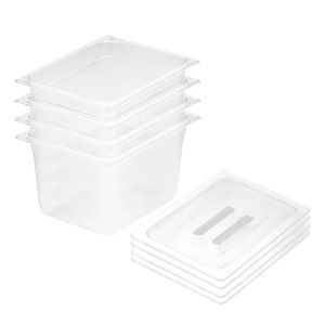 SOGA 1/2 GN Polycarbonate Food Pan 200mm Clear 4 Pack with Lids
