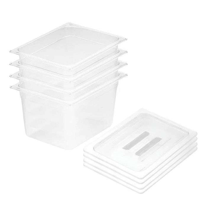 SOGA 1/2 GN Polycarbonate Food Pan 200mm Clear 4 Pack with Lids