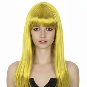 LONG WIG Straight Party Hair Costume Fringe Cosplay Fancy Dress 70cm Wos Yellow 22461