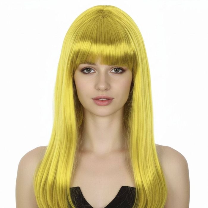 LONG WIG Straight Party Hair Costume Fringe Cosplay Fancy Dress 70cm Wos Yellow 22461