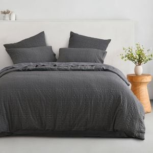 Dreamaker Ellis Seersucker Quilt Cover Set Charcoal Single