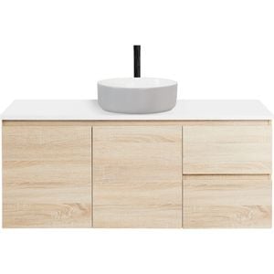 CIBO 1200mm Coast Veneer Nordic Wall Hung Bathroom Vanity with Light Grey / White Countertop Basin