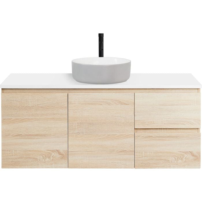 CIBO 1200mm Coast Veneer Nordic Wall Hung Bathroom Vanity with Light Grey / White Countertop Basin