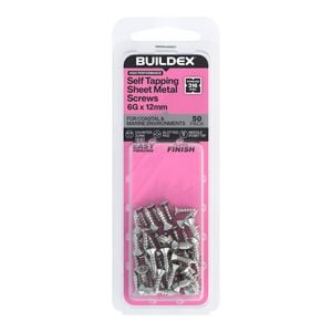 Buildex 6G x 12mm SS316 Self Tapping Sheet Metal Screws - 50 Pack