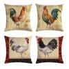 Catzon 4 Pcs Rooster Painting Throw Pillow Covers Linen Pillowcase for Couch-B