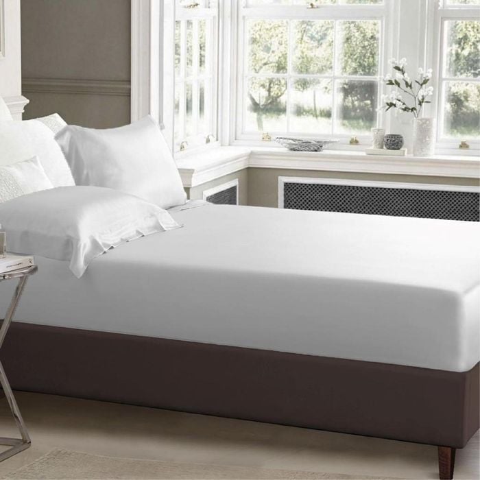 Luxor Queen White 1000TC Silk Silky Feel Satin Fitted Sheet+Pillowcase