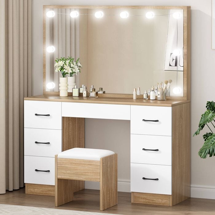 Alfordson Dressing Table Set Stool Oak