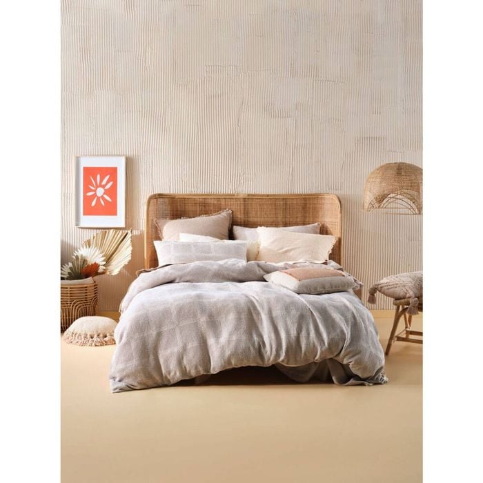 Linen House Queen Galicia Cotton Quilt Cover Set - Blue/Sand