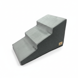 P&P Grey Foam Dog Ramp Stairs Three Step With Non Slip Base For Small Pets