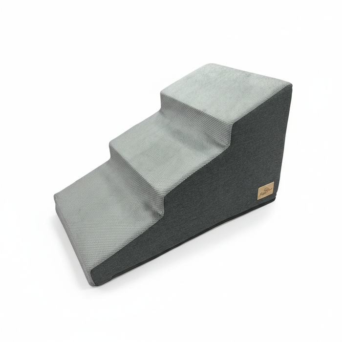 P&P Grey Foam Dog Ramp Stairs Three Step With Non Slip Base For Small Pets