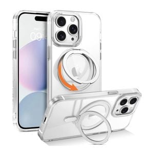 Magnetic MagSafe Phone Shockproof Case Ring Stand Cover - For Apple iPhone 15 Pro (Clear)