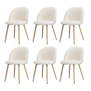 Oikiture 6x Dining Chairs Sherpa Wooden White