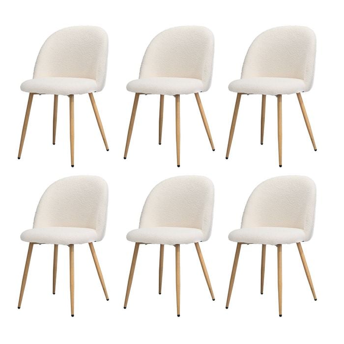 Oikiture 6x Dining Chairs Sherpa Wooden White