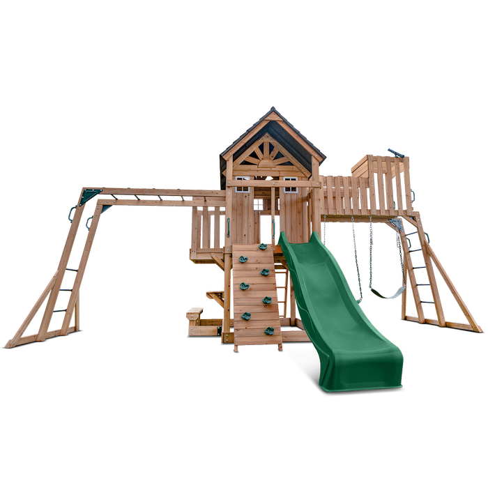 Lifespan Kids Kensington Swing Set Cubby Play Centre with 2.2m Green Slide