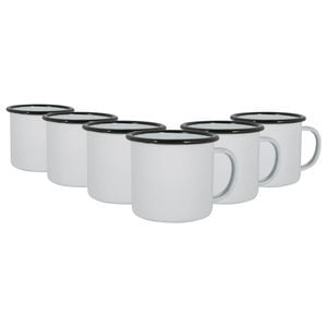 Argon Tableware 375ml Enamel Mugs - Black Rim - Set Of 6 Metal Drinking Cups Coffee Teacup Mug Set Hot, Cold Drinks Cups