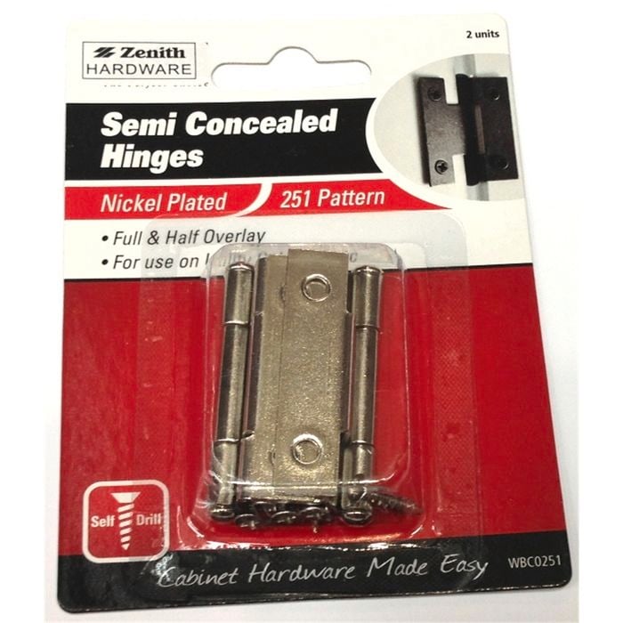 Zenith Semi Concealed Hinge 251 Pattern 45mm Nickel Plated 2pk