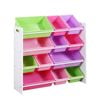 Levede 4 White Tier Wooden Kids Toy Organizer Bookshelf With 12 Plastic Bins