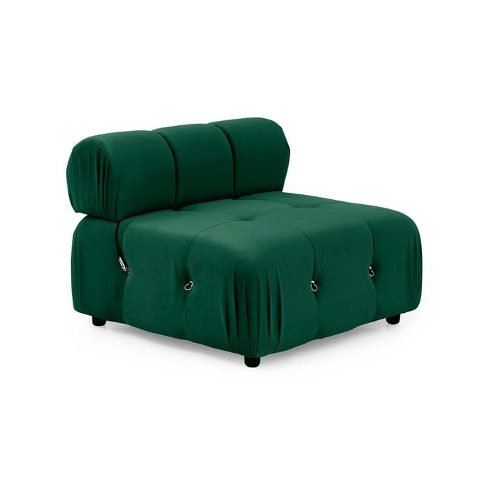 Foret 1pc Armless Seat Modular Extension Lounge Couch Tufted Velvet Sofa Green