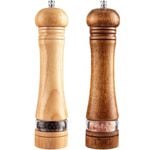 2PCS Premium Salt & Pepper Grinder Set, 8 Wood Mills, Adjustable Ceramic Core - Pack of 2