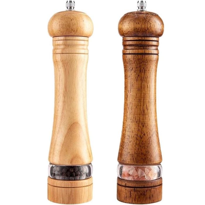 2PCS Premium Salt & Pepper Grinder Set, 8 Wood Mills, Adjustable Ceramic Core - Pack of 2