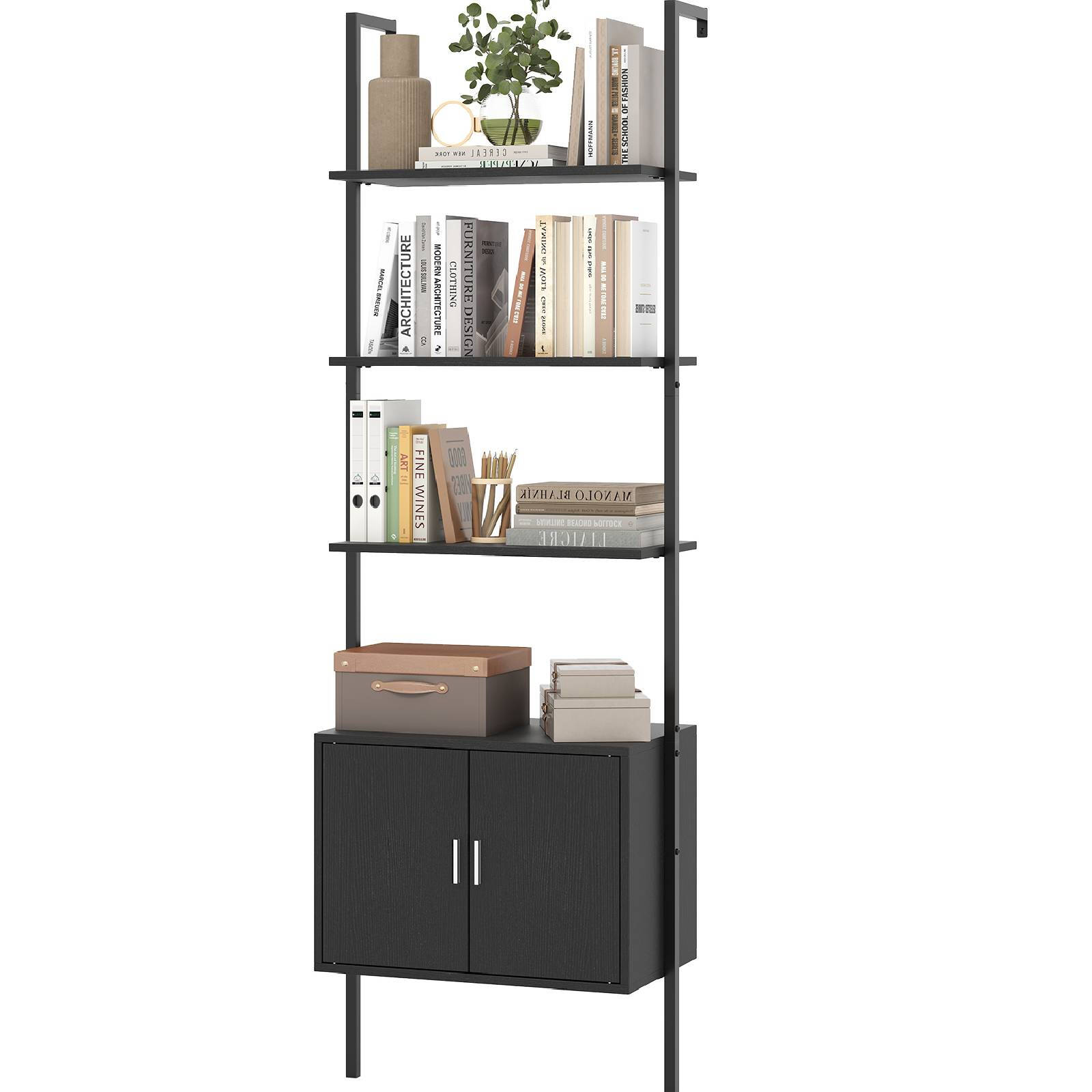 Costway 5-Tier Bookshelf Wall Mount Ladder Bookcase Black