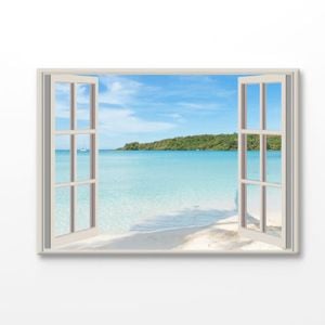 Beach View Through Window Print 100% Australian Made 75x50cm (Stretched Canvas)