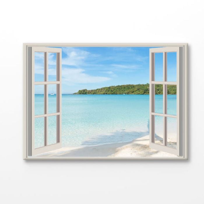 Beach View Through Window Print 100% Australian Made 75x50cm (Stretched Canvas)