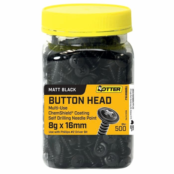 Otter 8g x 16mm Matt Black Button Head Screws - 500 Pack