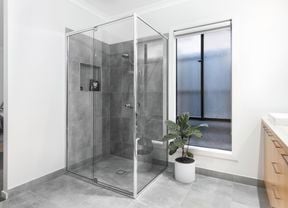A glass shower in situ