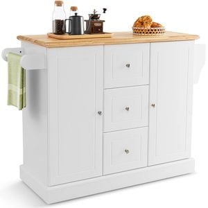 Costway Kitchen Island Trolley Mobile Storage Cabinet W/adjustable Shelf & Towel Rack White
