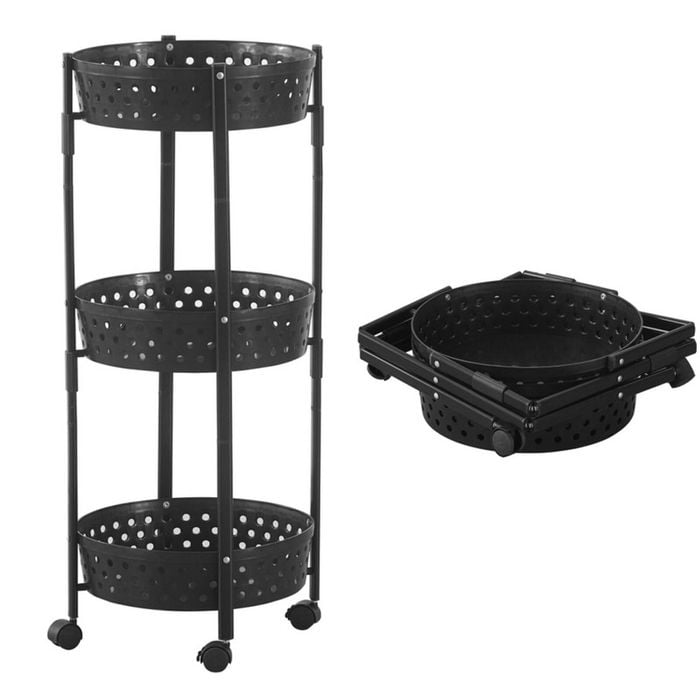 BRIBRION 3-Tier Foldable Rolling Cart Trolley 35x35x88cm Black