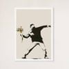 Galrie Banksy Love is in the Air Flower Thrower Artwork - 2003 Limited Edition Print, White Frame, 50 x 70cm (20 x 28inch)