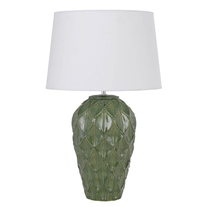 Telbix Madrid Contemporary Table Desk Lamp Light Fabric Ceramic White Green Gloss