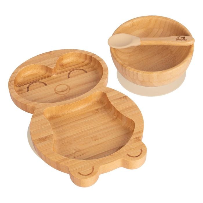 Tiny Dining 3pc Bamboo Penguin Baby Feeding Set with Suction Cup