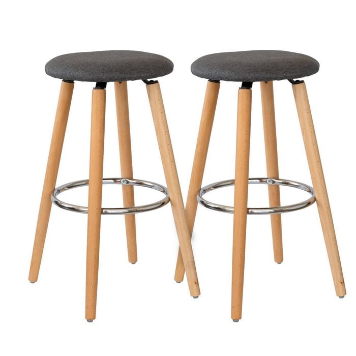 Hacienda 2 Cotton/steel Modern Padded Barstools (grey/wood)